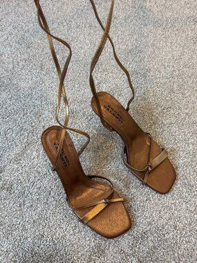 Bruno Valenti Bronze Lace Up Wrap Heeled Sandals Women's Size 6